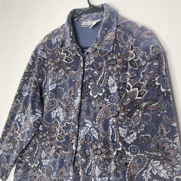 Vintage Velvet Paisley Jacket Womens Size L Blue Boho Western Art Teacher Top - Picture 4 of 8